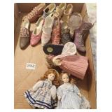 Miniature Shoe Collection & 2 Mini Dolls