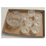 Bowl & 8 Lead Glass Candle Holders