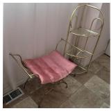 Gold Tone Corner Shelf & Vanity Chair