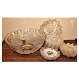 Glass Rose Bowl & Snow Flake Look Bowls & Saucers