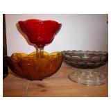 Carnival Glass Bowls, Red Pedestal Bowl