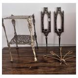 Brass Tone Glass Shelf, Plant Stand & Sconces