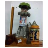 Bottle Cap Decoration, Wood Ax & Stein