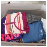 Tote of Misc. Clothes & Hangers