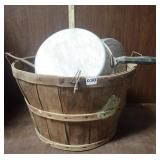 Bushel Basket with Aluminum Pots & Pans
