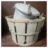 Bushel Basket with Aluminum Pots & Pans