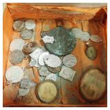 Wood Box w/ Religious  Metals