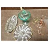 Green & Pink Depression Glass & more