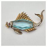 Rare 1940s Crown Trifari Sterling “Jelly Belly” Fish Brooch (Read)