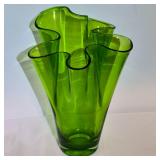 Emerald Green Murano‑Style Ruffle Vase 12-Inch