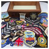 Wood Box Filled with Various Patches & Stickers