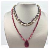 Garnet, Pearl & Crystal Necklace Trio, 925 Accents & Clasps