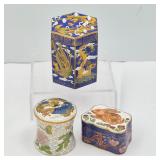 Cloisonné Trinket Box Trio: Dragons, Rabbit & Florals