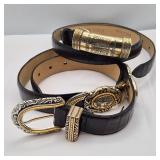 Brighton Black Croc Leather Fashion Belt Duo - Size Small & Med
