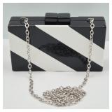La Regale Black & White Acrylic Box Purse w/ Long Silvertone Chain