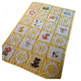 Handmade Yellow Quilt with Embroidered Figures (56x82-Inch)