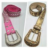Cowgirl Rhinestone Studded Leather Belts - S/M