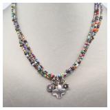 Three Strand Glass Bead Necklace, 925 Charms & Clasp