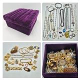 Fashion Jewelry Mix in Velvet Box -Monet, Trifari, Sterling & More