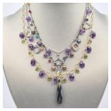 Elegant Faceted Stone & Pearl Dangle Necklaces – 925 & GF Trio