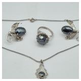 Hematite Stone Necklace, Earrings & Ring