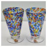 Two Red Robin Handblown Glass Confetti Sundae Glasses