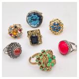 Vintage Rhinestone Statement Rings, Adjustable - Austria, Czech, 925