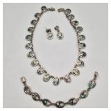 Exquisite Mexico 950 Sterling Abalone Inlay Ensemble