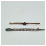 Vintage 9kt Bar Pin & Sterling Silver Arrow Bar Pin – Glass Stones
