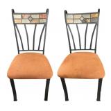 Pair of Transitional Metal Dining Chair -Tiled Back & Upholstered Seat