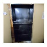 Two HON Metal Open Storage Cabinets – Stacked, 3 Total Shelves