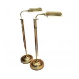 Pair of Brass Adjustable Swing‑Arm Floor Lamps with Rectangular Shades