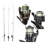 Three Fishing Rods with Pesca 2000, Shakespeare 41/35 & JupiterX Reels