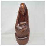 Hand‑Carved Wooden Mother‑and‑Child Sculpture – Signed Base