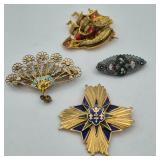 Antique 800 Silver Fan Brooch and Italian Mosaic Pin MORE