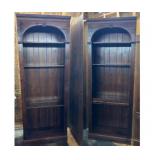 Pair of Ethan Allen Bookcases – Arched Top, Paneled Back