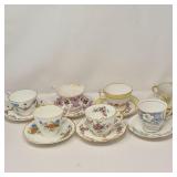 Seven English Bone China Teacups & Saucers