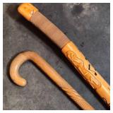 Handcrafted Wood Carved Walking Stick Pair