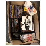 Box of Assorted DVDs, CDs & VHS Movies – Mixed Media Variety