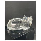 Val Saint‑Lambert Signed Crystal Cat Sculpture — “Des Sousa” Model