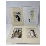 Parisian Fashion Illustrations & European Landscape Prints — Set of 4