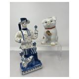 Kutani Puppy & Gzhel Soviet Hunter Ceramic Figurines