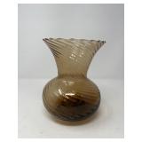 Handblown Swirl Art‑Glass Vase – Smoky Brown