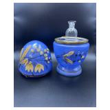 Mid Century Czechoslovakian Hand‑Decorated Cobalt Glass Liquor Egg