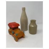 Pearsons Chesterfield & Norclay Pottery Bottles and Jalopy Bank