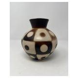Valerian Paz Chulucanas Peru Signed Vase - Geometric Dot Pattern