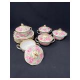 Antique J. Pouyat Limoges Bouillon Set — Five Lidded Cups with Saucers