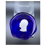 Vintage Baccarat Crystal Eisenhower Cobalt Paperweight