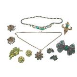 Rhinestones in Greens: Trifari, Czech & Unsigned