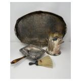 Silverplate Crumb Tray, Brush & Engraved Tableware Set